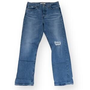 NEW Levi's Premium Wedgie Straight Distressed Jeans Womens Size 29 Medium Wash